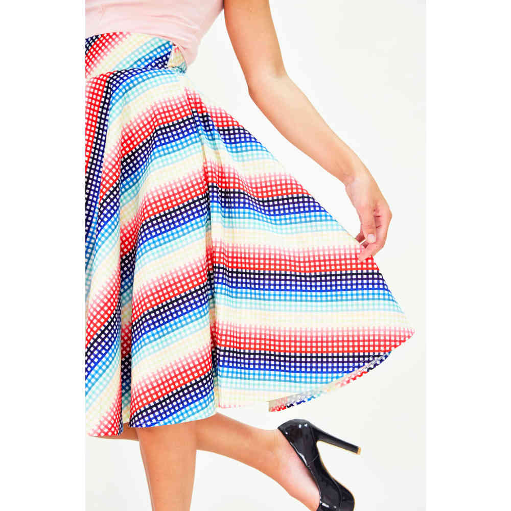 Voodoo Vixen - Serene Rainbow gingham Rok - Multicolours